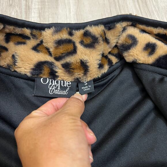 Opaque Casual Leopard Print Faux Fur Zip-Up Jacket Soft Fuzzy Fleece Women’s - Picture 8 of 8